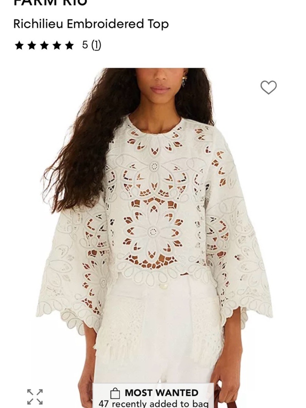 FARM RIO Ivory Richilieu Embroidered Blouse NWT Size S